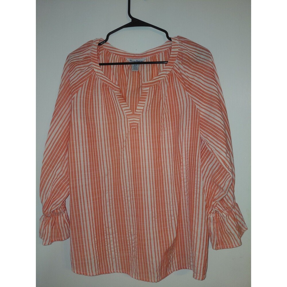Tommy Bahama Linen Orange Strip Blouse Size S/p